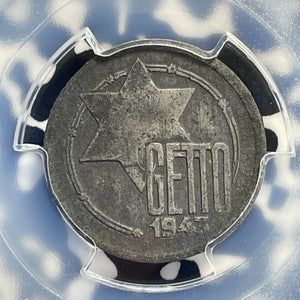 1943 Poland Lodz Ghetto 5 Mark PCGS Environment. DMG-AU Detail Lot#G1021 KM#Tn2a