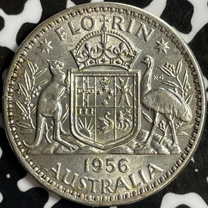 1956 Australia 1 Florin Lot#D8925 Silver! High Grade! Beautiful! Better Date