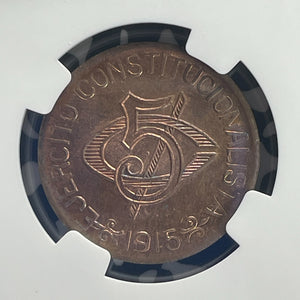 1915 Mexico Chihuahua 5 Centavos NGC MS63RB Lot#G820 Choice UNC! Liberty Cap