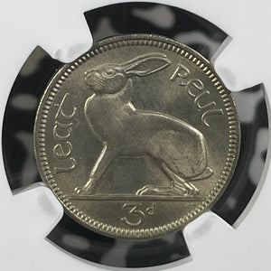 1956 Ireland 3 Pence Threepence NGC MS66 Lot#G012 Gem BU!