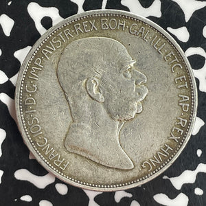 1908 Austria 5 Corona Lot#T8150 Large Silver Coin!