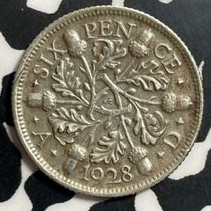 1928 Great Britain 6 Pence Sixpence Lot#E7841 Silver!