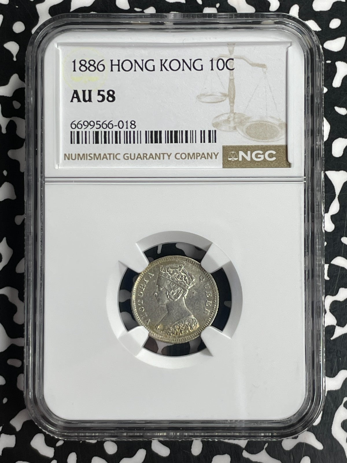 1886 Hong Kong 10 Cents NGC AU58 Lot#G832 Silver! Better Date