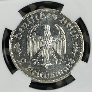 1934-F Germany Schiller 2 Mark NGC MS61 Lot#G9928 Silver! Nice UNC!