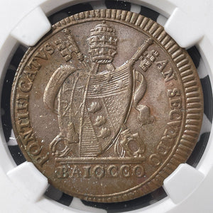 1802 Papal States 1 Baiocco NGC MS61BN Lot#G9024 Nice UNC!