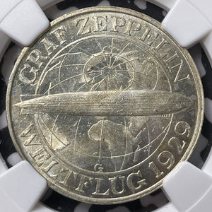 1930-G Germany Graf Zeppelin 3 Mark NGC MS63 Lot#G7045 Silver! Choice UNC!
