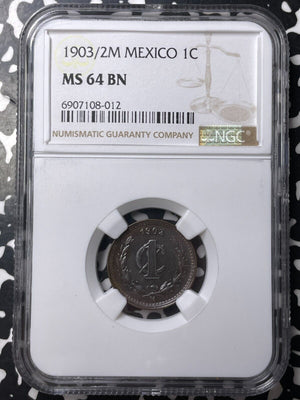 1903/02-Mo Mexico 1 Centavo NGC MS64BN Lot#G9042 Choice UNC! Overdate Variety