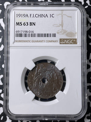 1919-A French Indo-China 1 Centime NGC MS63BN Lot#G9475 Choice UNC!