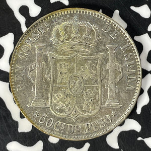 1885 Spanish Philippines 50 Centavos Lot#T4684 Silver!