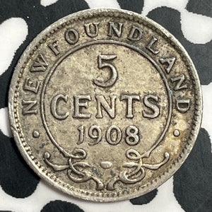 1908 Newfoundland 5 Cents Lot#T0214 Silver!