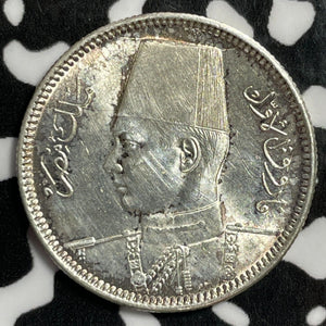 AH 1356 (1937) Egypt 2 Piastres Lot#E4211 Silver! High Grade! Beautiful!