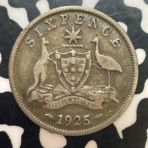 1925 Australia 6 Pence Sixpence Lot#T2502 Silver!