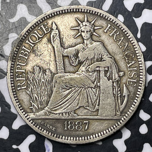 1887-A French Indo-China 1 Piastre Lot#MK153 Large Silver!