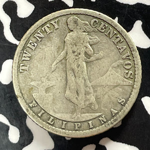 1909-S U.S. Philippines 20 Centavos Lot#T5242 Silver! Better Date