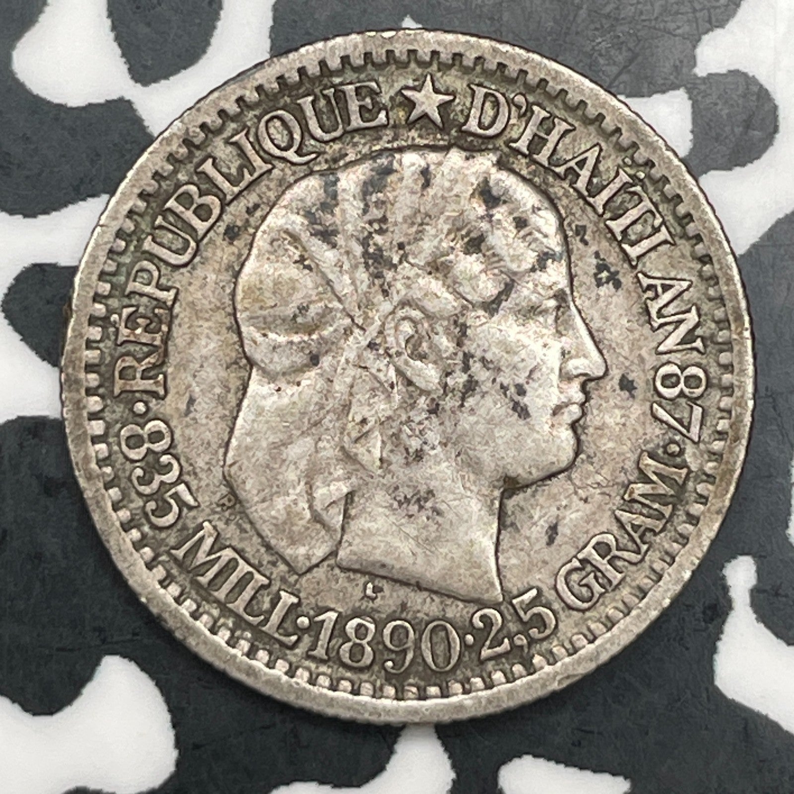 1890 Haiti 10 Centimes Lot#F8254 Silver!