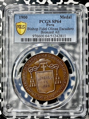 1900 Peru Bishop Fidel Olivas Escudero Medal PCGS SP64 Lot#G9787 Choice UNC!