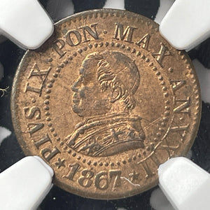 1867-R Papal States 1 Centesimo NGC MS62RB Lot#G8971 Nice UNC!