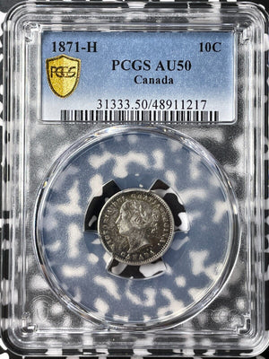 1871-H Canada 10 Cents PCGS AU50 Lot#G7296 Silver!