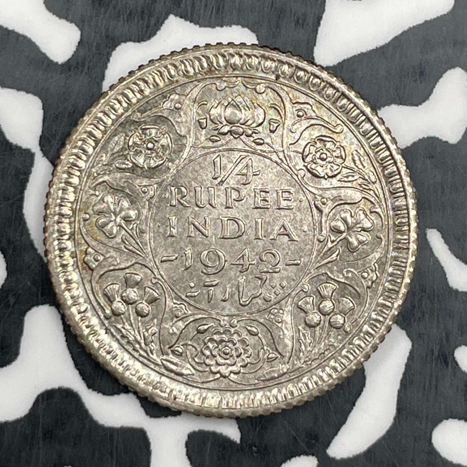 1942 India 1/4 Rupee Lot#N2820 Silver! High Grade! Beautiful!
