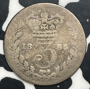 1865 Great Britain 3 Pence Threepence Lot#C0393 Silver!