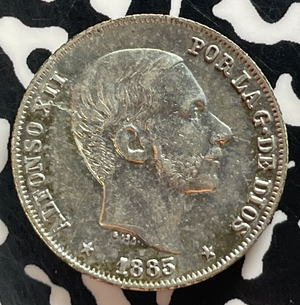 1885 Spanish Philippines 20 Centavos Lot#T4666 Silver!