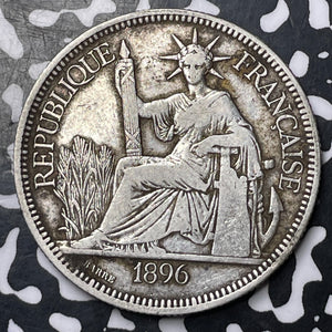 1896-A French Indo-China 1 Piastre Lot#MK156 Large Silver!
