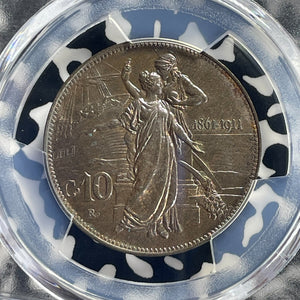 1911-R Italy 50th Anniversary 10 Centesimi PCGS MS63BN Lot#G719 Choice UNC!