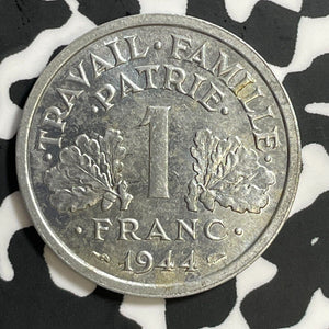 1944-B France 1 Franc Lot#E6951 High Grade! Beautiful! KM#902.2