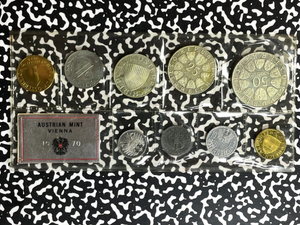 1970 Austria Vienna 9x Coin Mint Set Lot#B2315 Including Silver! With Case