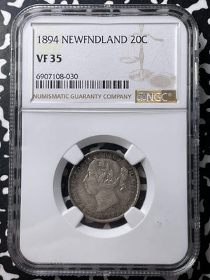 1894 Newfoundland 20 Cents NGC VF35 Lot#G9060 Silver!