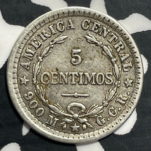 1912 Costa Rica 5 Centimos Lot#E8474 Silver!