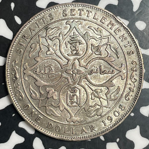 1908-B Straits Settlements $1 Dollar Lot#JM9076 Large Silver! Nice!