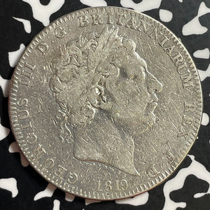 1819 Great Britain 1 Crown Lot#T1340 Large Silver Coin! Old Cleaning