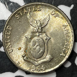 1944-D U.S. Philippines 10 Centavos Lot#D7785 Silver! High Grade! Beautiful!