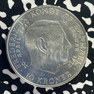 1972 Denmark 10 Kroner Lot#T8659 Large Silver Coin! High Grade! Beautiful!