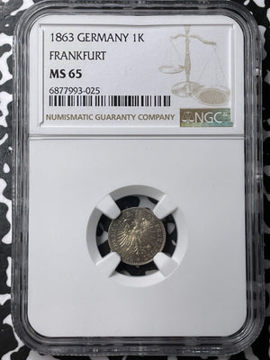 1863 Germany Frankfurt 1 Kreuzer NGC MS65 Lot#G7062 Gem BU!