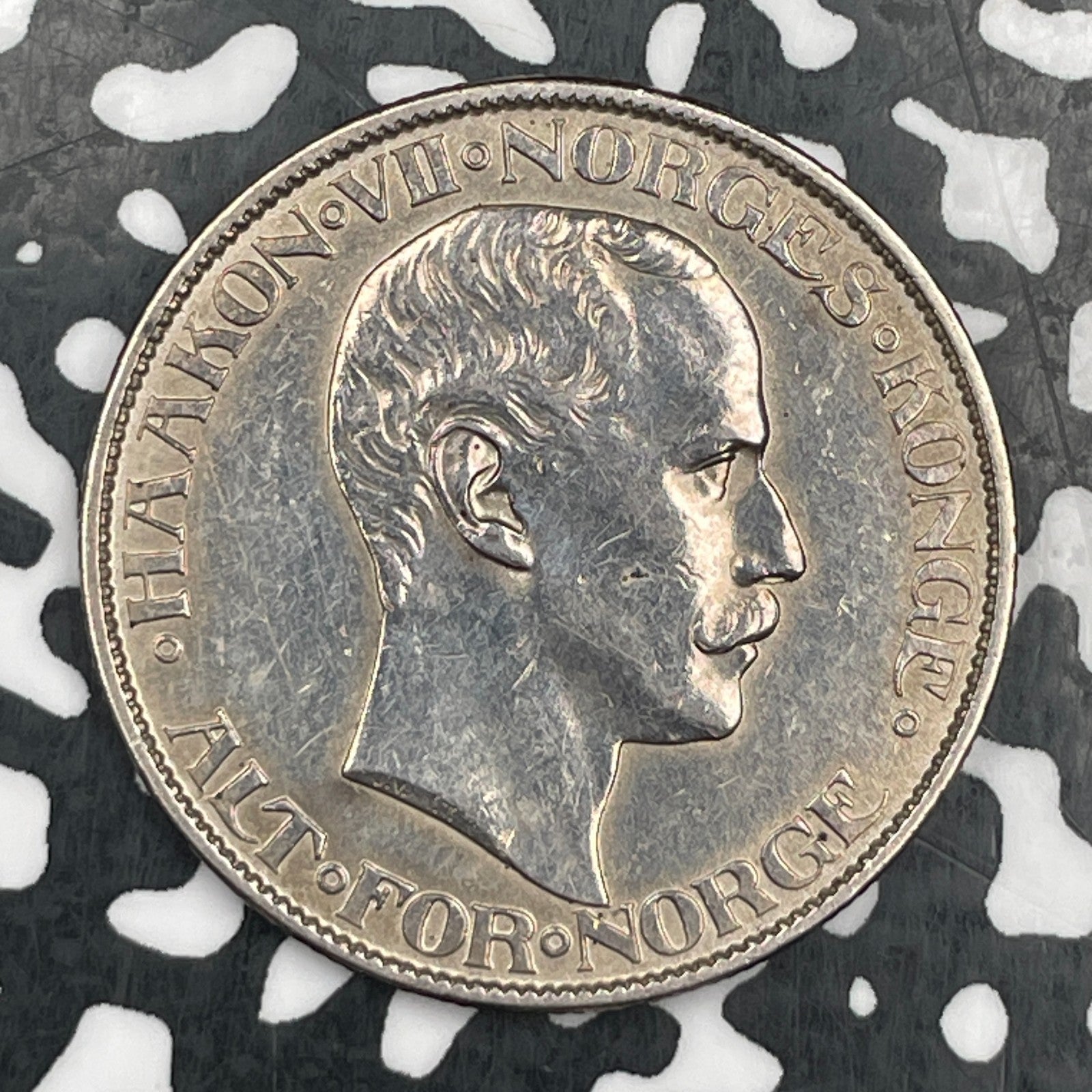 1908 Norway 2 Kroner Lot#JM1628 Silver! Nice Details, Old Cleaning