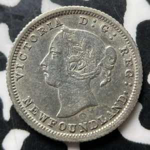 1882-H Newfoundland 5 Cents Lot#JM9023 Silver! Nice Detail, Old Cleaning