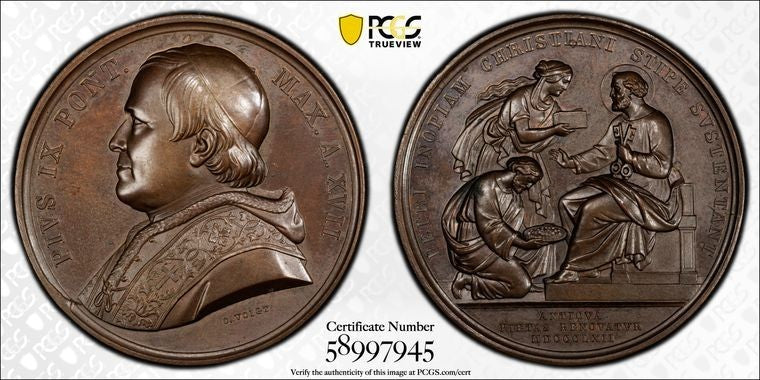 1862 Papal States Pope Pius IX & St. Peter Medal PCGS SP64 Lot#GV4090 Mont-81