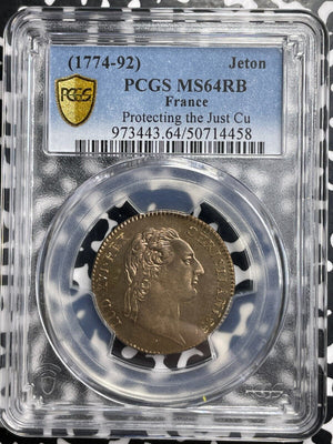 (1774-92) France Louis XVI Protecting The Just Jeton PCGS MS64RB Lot#G9448