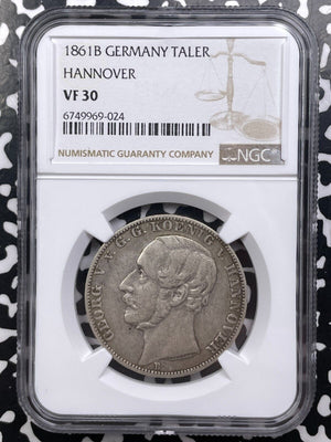 1861-B Germany Hannover 1 Thaler NGC VF30 Lot#G9073 Silver!