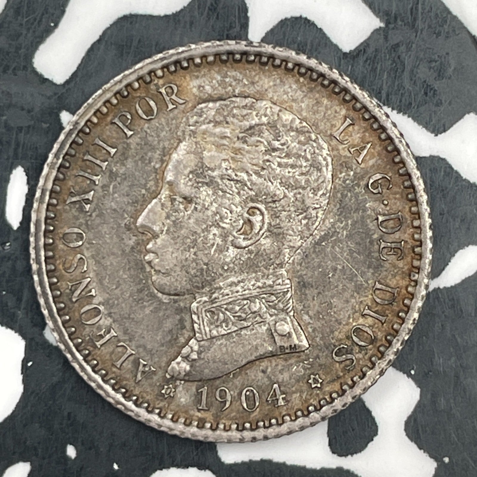 1904 Spain 50 Centimos Lot#F8698 Silver! Nice!