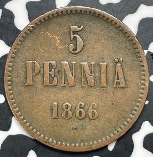 1866 Finland 5 Pennia Lot#C0334