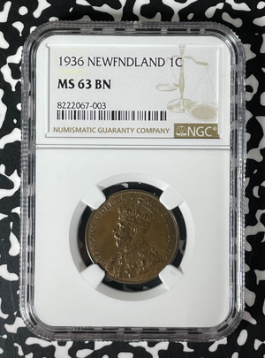 1936 Newfoundland Large Cent NGC MS63BN Lot#G235 Choice UNC!