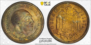 1947 (54) Spain 1 Peseta PCGS MS63 Lot#G990 Choice UNC!