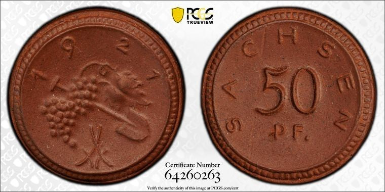 1921 Germany Saxony 50 Pfennig Porcelain Notgeld PCGS MS65 Lot#G4140 Scheuch-34a