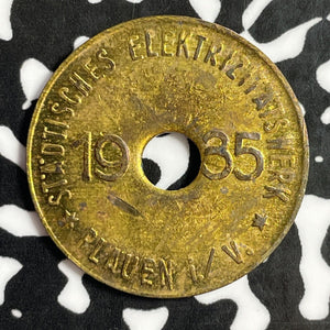 1935 Germany Plauen I/V Electricity Token Lot#E1848