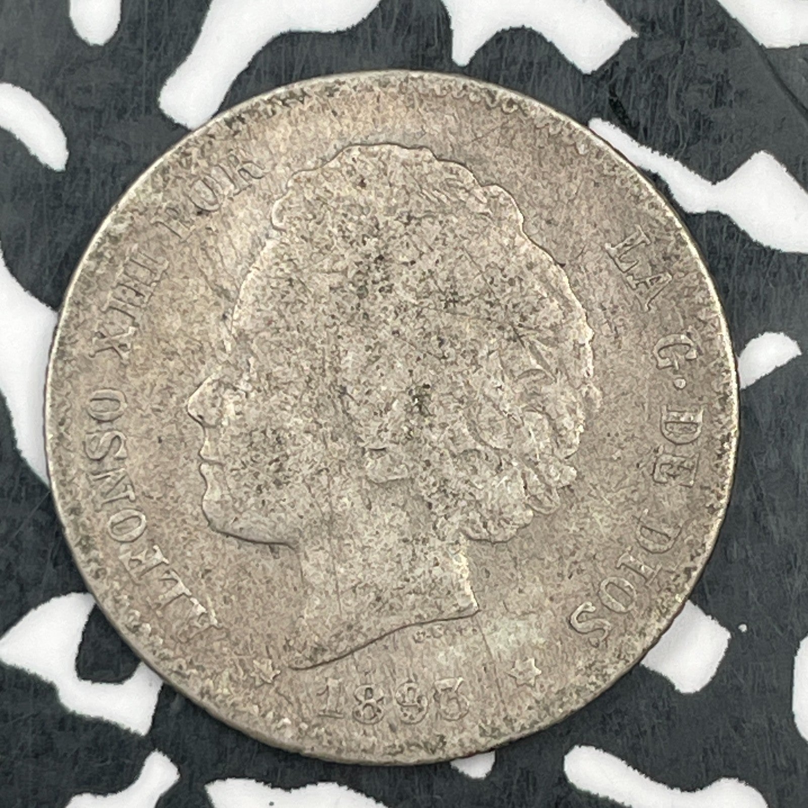 1893 Spain 1 Peseta Lot#F8637 Silver!