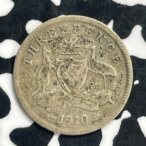 1910 Australia 3 Pence Threepence Lot#C0740 Silver!