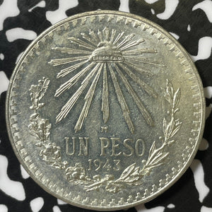 1943 Mexico 1 Peso Lot#E5008 Silver! High Grade! Beautiful!